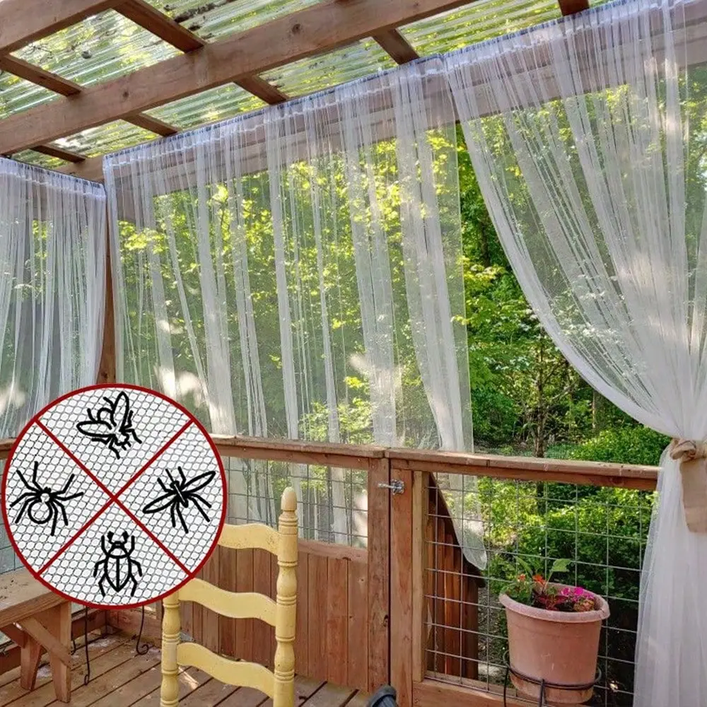 1pc/2pcs/4pcs Outdoor White Sheer Mosquito Net Curtain, Transparent Voile Rod Pocket Breathable Mesh Curtain, Height Adjustable, Suitable For Outdoor Gazebo, Patio, Cabin, Backyard, Porch, Garden, Pergola, Balcony And Corridor