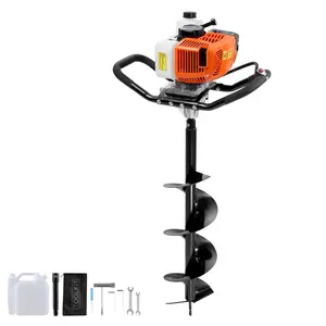 VEVOR Post Hole Digger Gas Powered, TikTokShopBlackFriday, 63CC 2400W Earth Auger, Gas Auger with 8” Auger Drill Action Design Bits & 1 Extension Rod, Post Fence Hole Digger for Farmland Garden Plant, Orange+Black