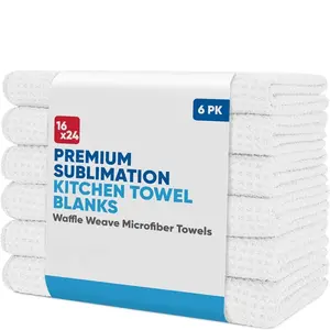 Wholesale Sublimation Blanks Towels | Premium Sublimation Kitchen Towels | Waffle Weave Microfiber Towels | Tea Towels | Polyester Towels for Sublimation (16x24 Inches, Pack of 6) Cleaning Lightweight