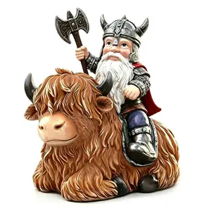 Garden Gnome Outdoor Statue Highland Cow Decor for Yard Patio Lawn Porch Birthday Gifts for Women Men, Mother’s Day, Housewarming with Solar Light Gnome Decor for Outside home ornament