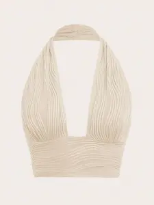 SHEIN ICON Solid Backless Crop Halter Y2k Top Black Fabric tube top