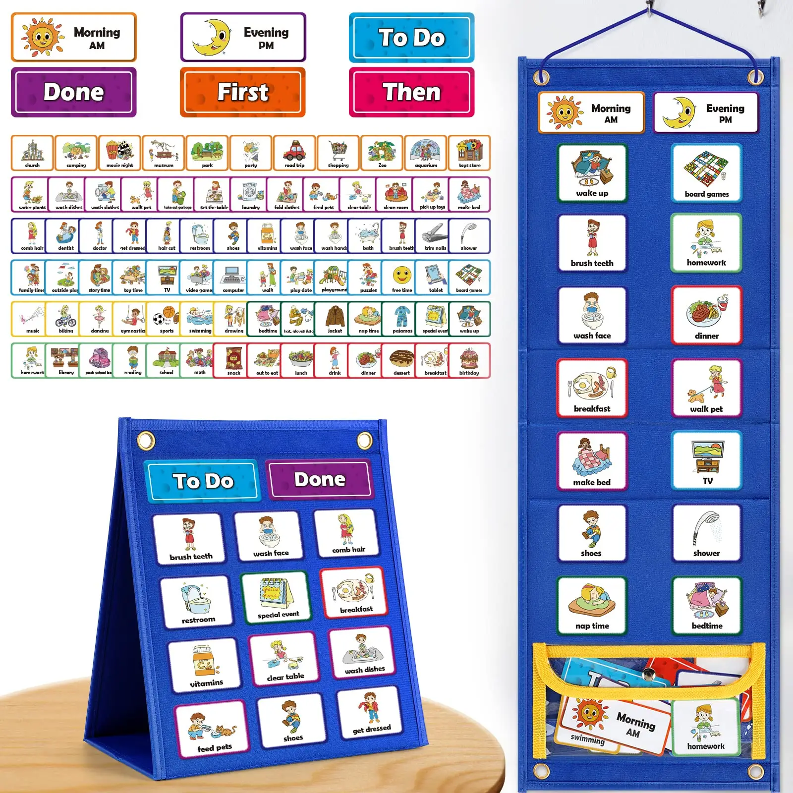 Torlam large visual schedule Chore Chart, Morning Bedtime Routine Chart, Responsibility Daily Schedule Board, Communication Cards, Learning Materials,
