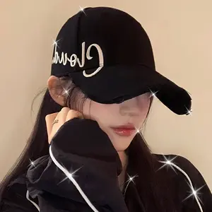Fashionable hard-top baseball cap with embroidered letters, designed to cover the face, unisex