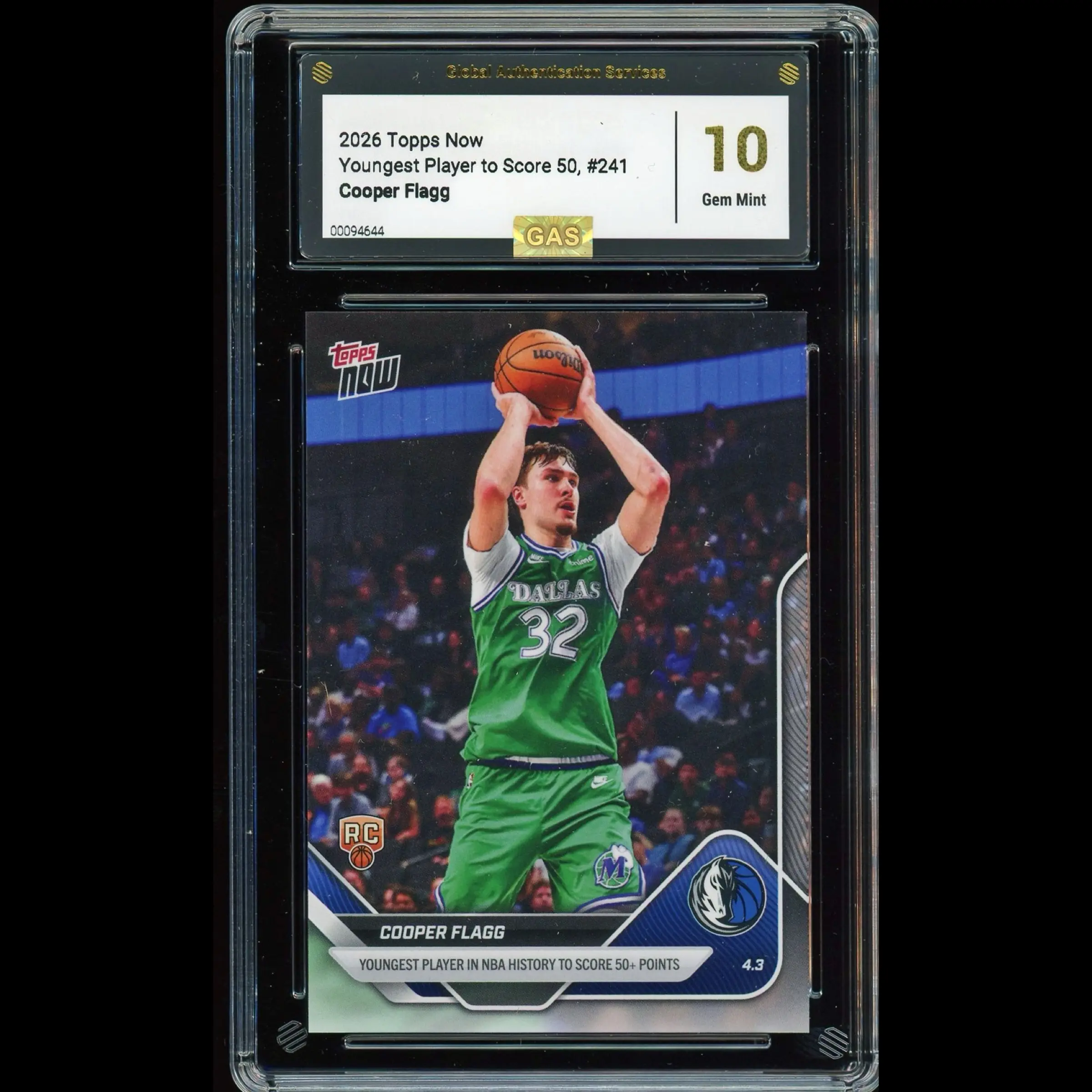 COOPER FLAGG GEM MINT 10 1st 50 Point Game Rookie Sports Trading Card