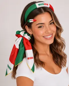 Mexico Soccer Fan Hair Accessories 4Pcs Set, Green White Red Headband Scrunchie Hair Clips, Game Day Hair Set for Women Girls