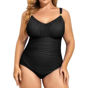 Aqua Eve Plus Size Swimsuit for Women Tummy Control One Piece Bathing Suit Vintage Swimwear Black