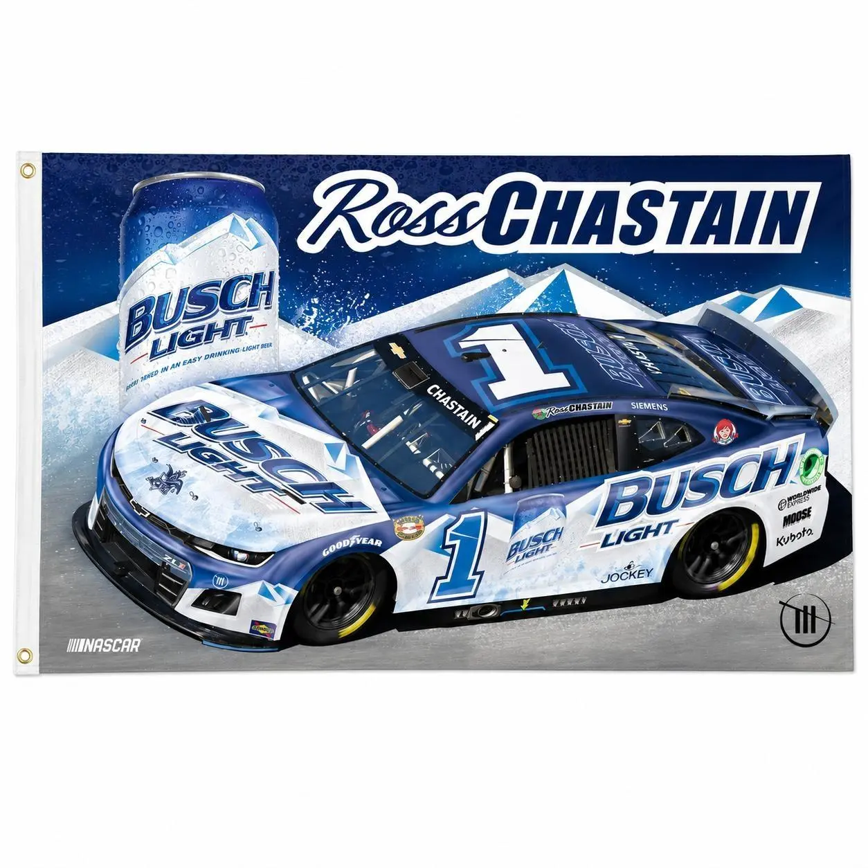 Ross Chastain #1 Busch Light NASCAR Flag 3x5FT, Blue Race Car Beer Banner, Racing Fan Garage Man Cave Wall Decor Gift