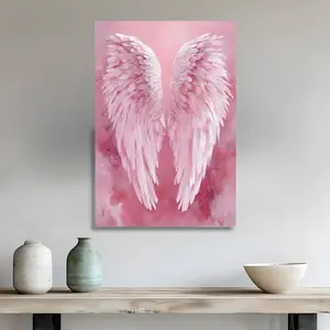 1PC 2D Flat Print Pink Angel Wings Canvas Wall Art - Soft Pastel Aesthetic framed Art Print, Ready To Hang Home Decor for Living Room, Bedroom, Nursery, Vanity, Ideal for Cozy & Dreamy Decor Lovers bedroom wall decor
