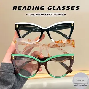 3pcs New Fashion Retro High Quality Eyewear Square Frame Cat Eye Reading Glasses, +1.0 to +4.0 Strength, Lightweight Durable PC Material, Daily Computer Office Use