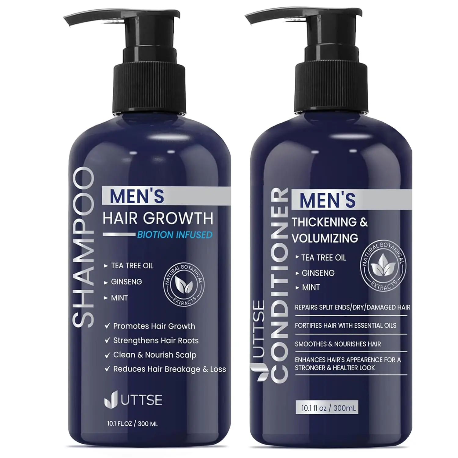 Hair Growth Shampoo & Conditioner Set - Natural Thickening Shampoo & Conditioner with Tea Tree Oil Ginseng Mint for Hair Loss and Thinning Hair - 10.1 fl.oz