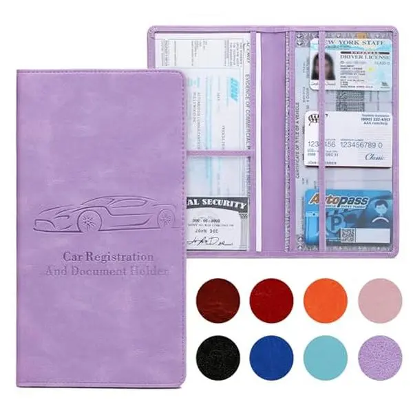 Car Registration & Insurance Card Holder, Vehicle Glove Box Paperwork Organizer with Magnetic Buckle for Easy Access & Document/Card Protection (For Women, Men)