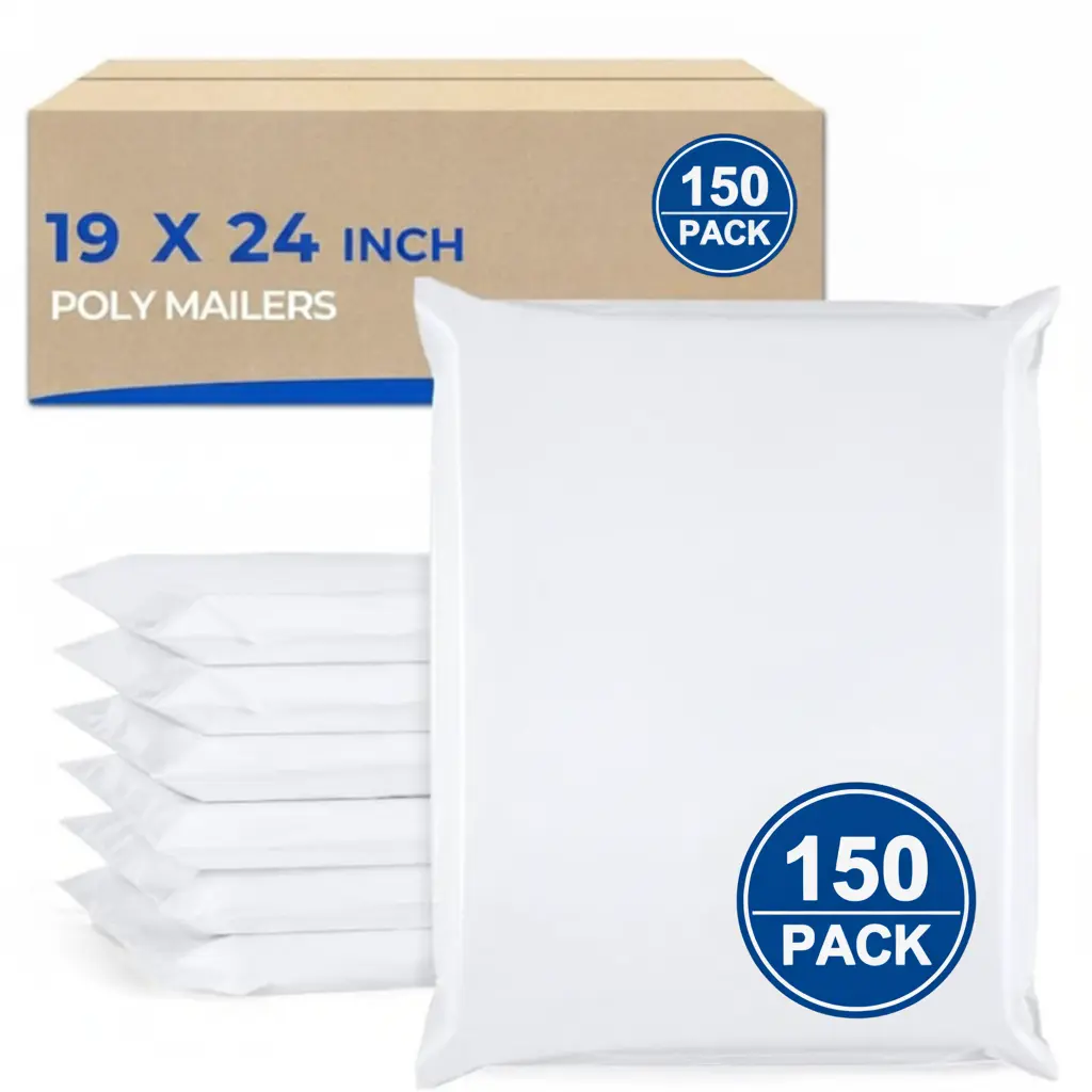 Poly Mailers 19x24 Inch 150 Pack 100 Pcs 50 Piece Bulk Shipping Bags for Backpack Clothes Shipping Premium Quality Strong Self Adhesive Shipping Envelopes for Small Business,Waterproof Packaging Mailers Poly Bags for Shipping Mailing Bags White