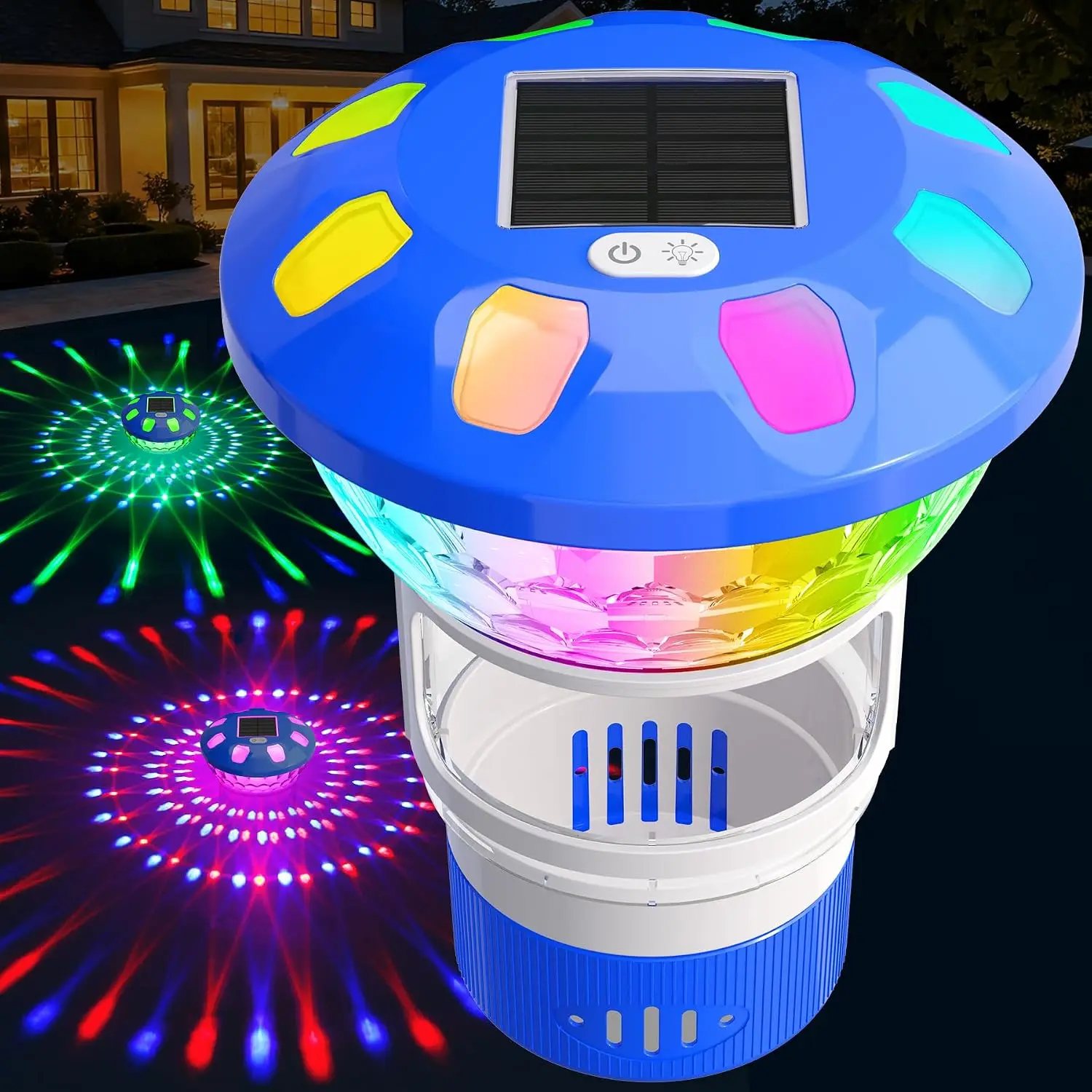 AquClor Chlorine Floater with Light,Adjustable Pool Chlorine Floater,Blue | Solar Chlorine Floater with Large Capacity,Collapsible Floating Chlorine Dispenser for Pool,Hot Tub Chlorine Floater