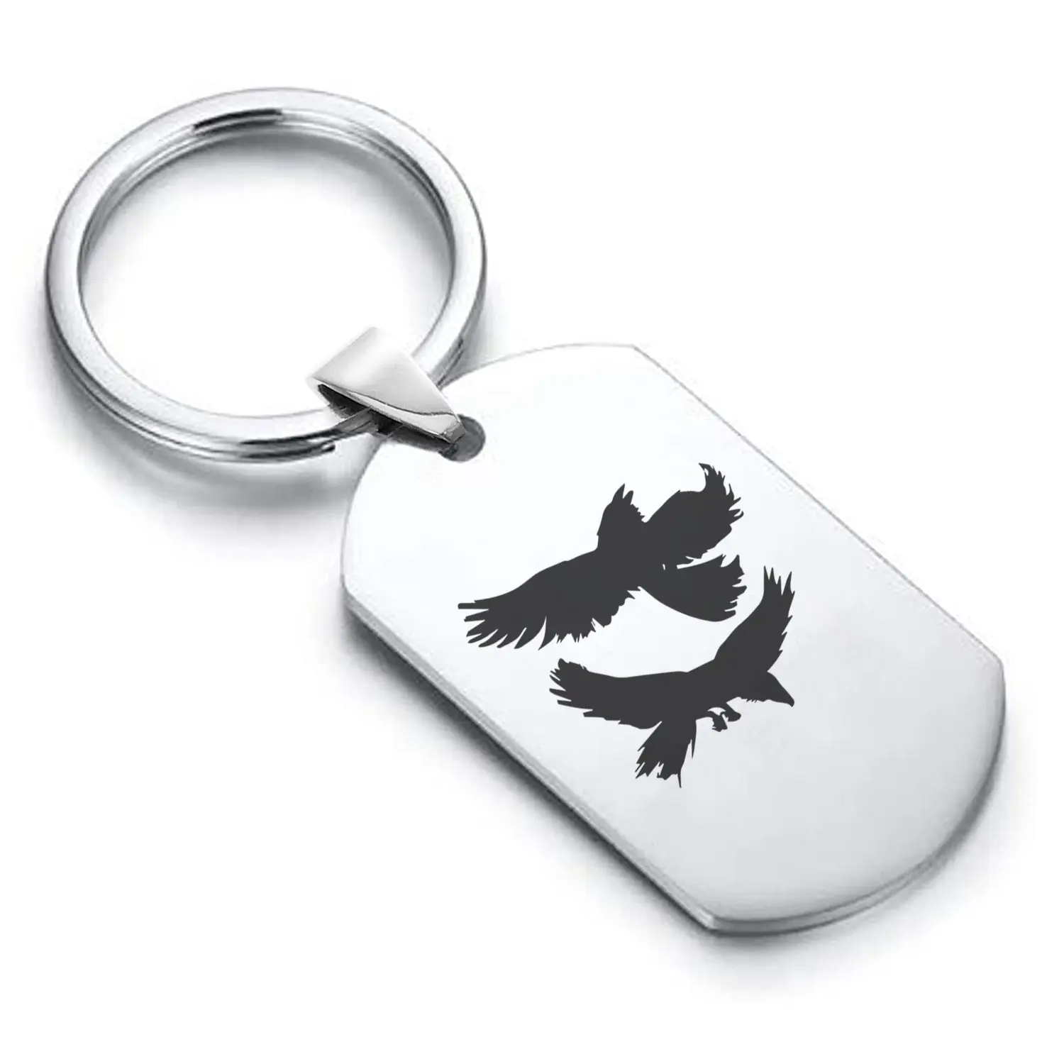 Stainless Steel Viking Odin’s Ravens Dog Tag Keychain