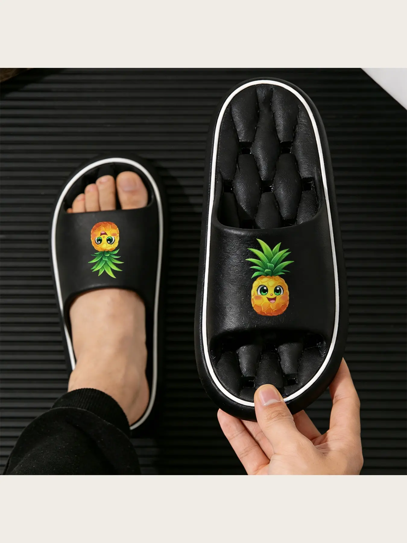 Cute Pineapple Print Slippers for Women Soft Comfortable Non-Slip Indoor Home Sandals Summer Beach Pool Shoes Lightweight Breathable Cartoon Fruit Design Casual Slip On Footwear for Daily Wear