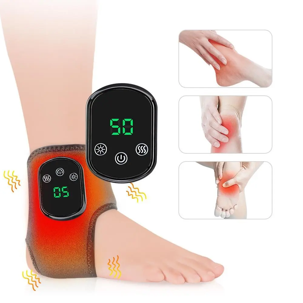 Portable Heated Foot Massager, Rechargeable Ankle Warmer, Wireless Heating Pad with 3 Vibration Modes & 5 Temperature Settings, USB Rechargeable Massagers