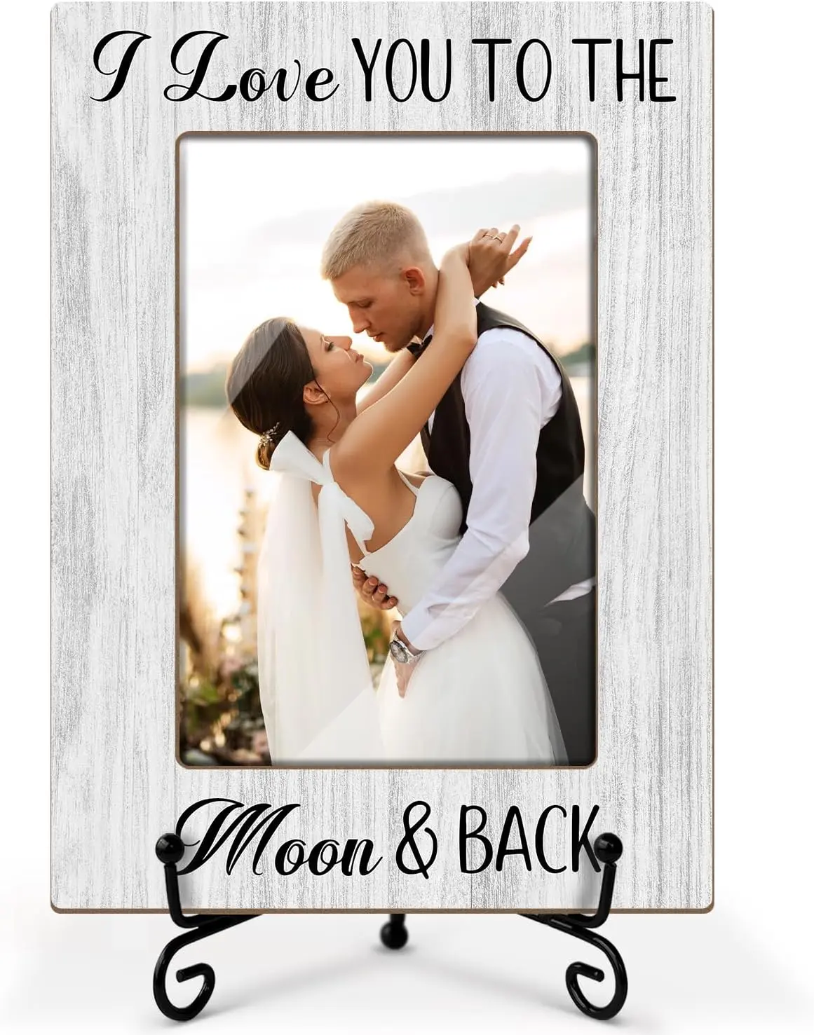 I Love You To The Moon And  Picture Frame, Picture Gifts For Couples Wife Bride, Wooden Picture Frame For Birthday Valentine Wedding Anniversary, 4X6 Photo Frame With Stand -23
