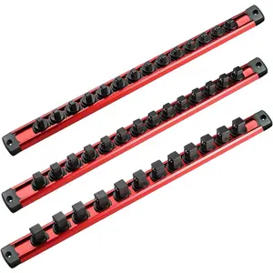 Socket Organizer Set, 3 count  Alloy Socket Rail, Heavy Duty Socket Holder, Socket Rack Kit 1/4-Inch x 14 Clips, 3/8-Inch x 14 Clips, 1/2-Inch x 12 Clips