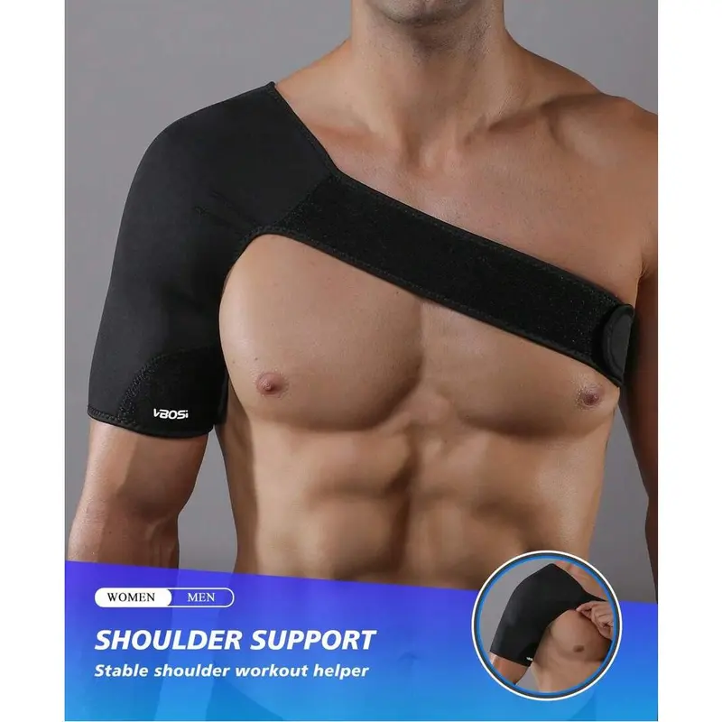 1pc Men Women Breathable Elastic Shoulder Support Rotator Cuff Brace Adjustable Fits Left And Right Arm For Men Women Gym Gym Accessories Healthcare Tool Black