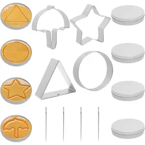4 Set Korean Dalgona Cookie Kit, Squid Sugar  Cookie Set with Stainless Steel Round, , Umbrella, Triangle Cookie Cutters for DIY Baking & Home Party