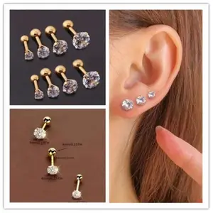Stud Earrings Set 3 Pairs 18K Gold Plated Women's Stud Earrings, Hypoallergenic Earring Set, High Quality Cubic Zirconia Stud Earrings for Women