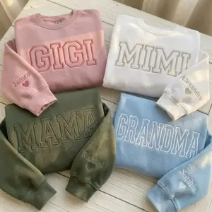 (Leave a note) Custom Gigi Mimi Mama Grandma Embroidered Sweatshirt, Personalized Embroidery Grandma Crewneck, Mother's Day Hoodie, Gift For Mom