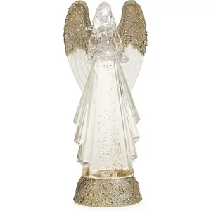 Roman 12.75-Inch Lighted Swirl Angel with Gold Wings Confetti Lites – USB-Powered Tabletop Christmas Decoration – Sparkling Holiday Accent with LED Lights