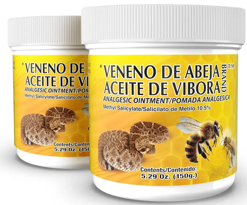 Veneno De Abeja, Aceite Vibora Ointment Analgesic Ointment Topical Pain Relief, Bee Venom Cream Reduce Inflammation Fresh Scent Unguent of 5.29 Oz Jars, (Pack of 2)