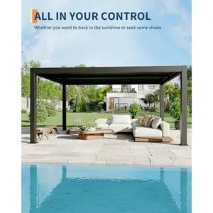 All-Aluminum Louvered Pergola 12 ft x 16 ft, Outdoor Pergola with Adjustable Louvered Roof, Reinforced Aluminum Frame, Integrated Drainage System, Hardtop Gazebo for Patio, Deck, Gray