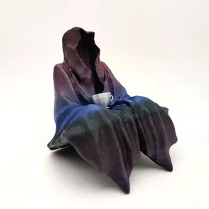 Sitting Ghost Figurine with Tea Cup 3D Print Book Self Decor Bookish Merch Grim Reaper Articulated