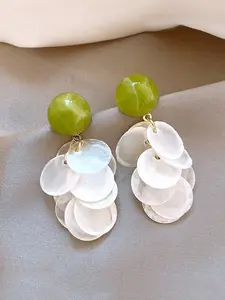 Women's Elegant Layered Shell Design Drop Earrings, Alloy Material, Trendy Jewelry, Perfect for Daily Wear & Special Occasions