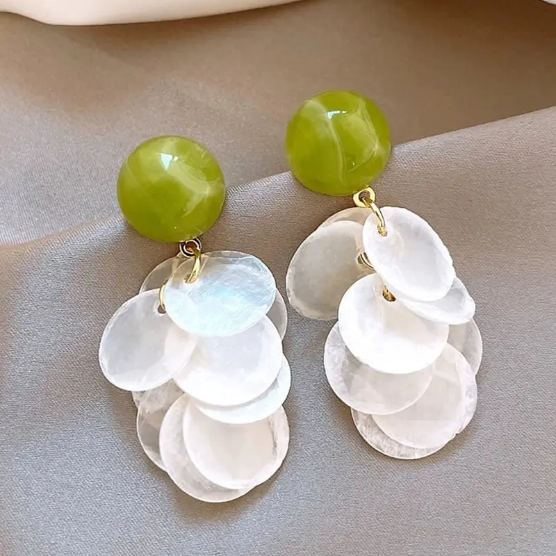 Women's Elegant Layered Shell Design Drop Earrings, Alloy Material, Stylish Jewelry, Perfect for Daily Wear & Special Occasions, Trendy Fashionable Accessories