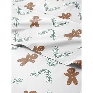 Christmas Gingerbread Cookie Sheet Set Holiday Xmas Pattern Bedding Set Deep Pockets Snug Fit 4 Piece Wrinkle Free Comfy Festive Winter Holiday Sheets for Women Men Kids Teens