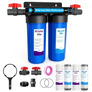 Whole House Water Filter System, 2-Stage   with GAC & KDF, 3/4" Ports & 2 Valves, Reduces Chlorine Odor, Heavy Metals & Taste, Includes Extra 2 Replacement Filter Sets for  Use