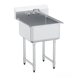 VEVOR Stainless Steel Prep Utility Sink, 1 Compartment Free Standing Small Sink Include Faucet legs, 18x41 Commercial Single Bowl Sinks for Garage, Restaurant, Kitchen, LaundryVEVOR Super Brand Day
