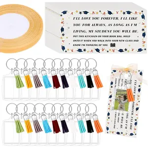 40Sets End of The Year Gifts for Students DIY Clear Acrylic Photo Frame Keychains with Greeting Cards Ribbon Tassel Graduation Gift from Teacher for Graduation Class of 2026 Party Favor, 1.3x1.8 Inch
