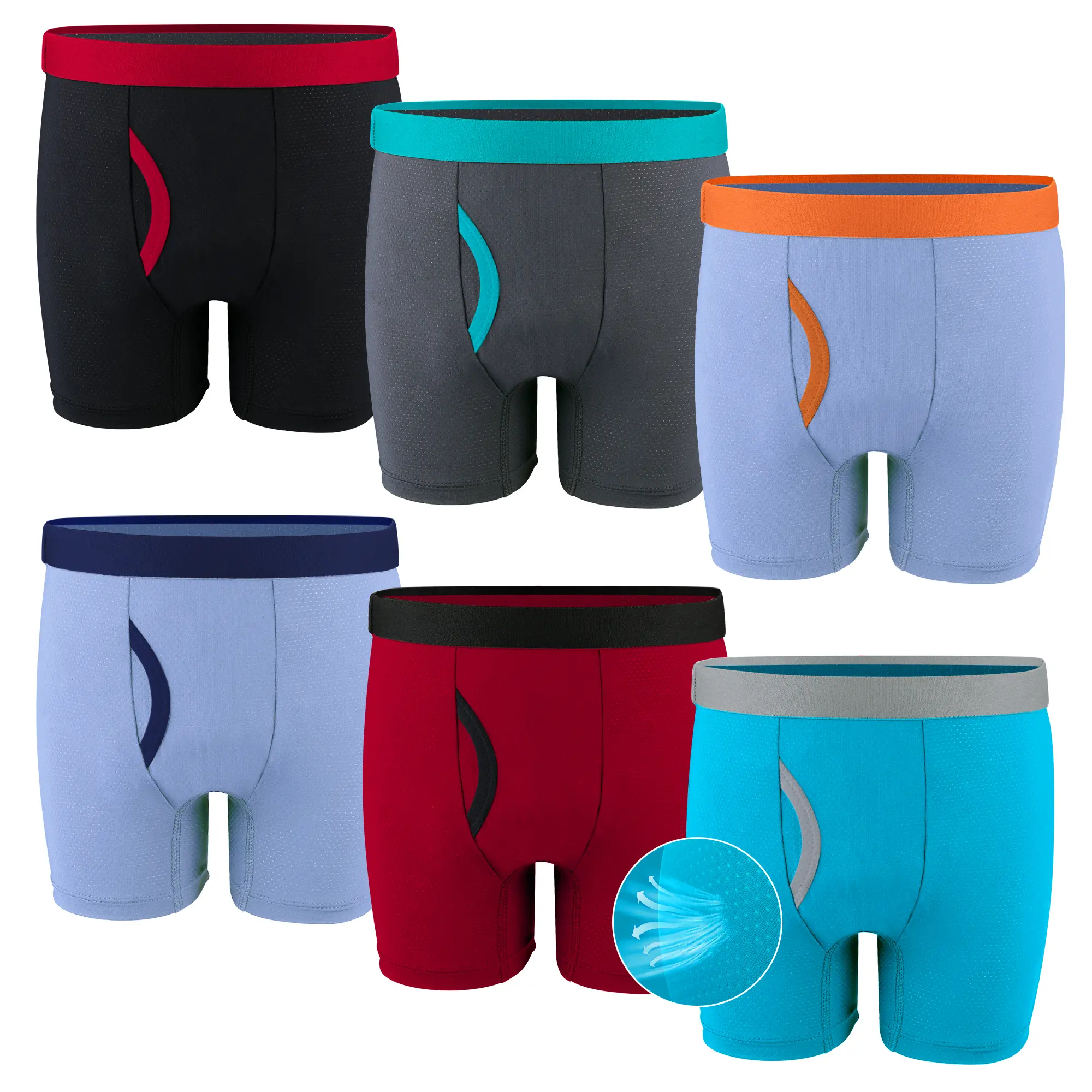 Boys’ 6-Pack Athletic Boxer Briefs - Breathable, Quick-Dry, Lightweight, Soft Comfy Daily Wear Underwear with Fly Pouch, Tag-Free Comfort for Children & Teens