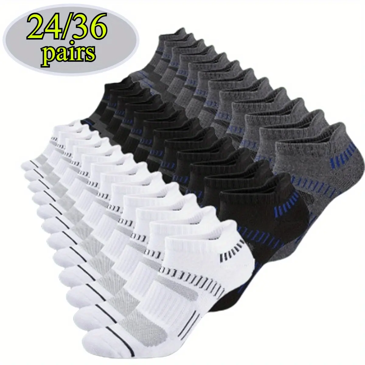Men's Low Waist Fit Ankle Length Compression Athletic Socks (24-36 Pairs) - Super Soft, Non-slip, Breathable, Absorbent, Cushioned Support, Easy Movement Socks for Running, Fitness, Cushioned Support Ankle Socks, Anti-Perspiration Ankle Socks