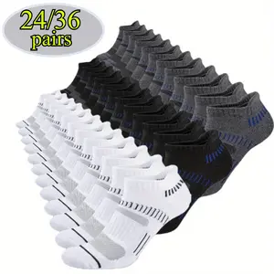 Men's Low Waist Ankle Length Compression Sporty Socks (24-36 Pairs) - Super Soft, Non-slip, Breathable, Sweat-absorbent Professional Athletic Socks for Running, Fitness