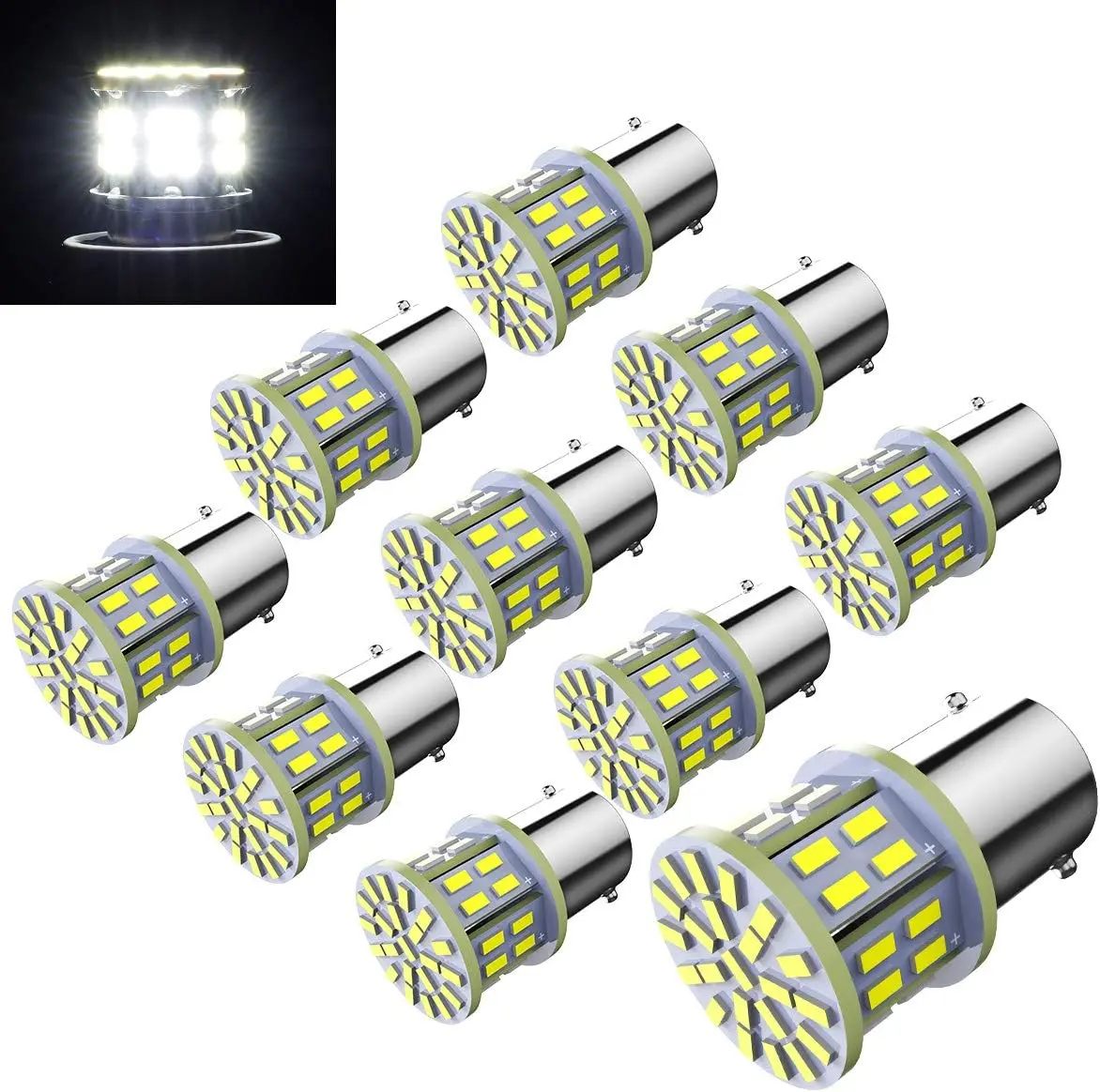 10-Pack 12V 1156 LED Bulbs, 50-SMD White 1141/1003 Compatible Car LED Lights, Cars Accessories for RV Camper Boat Interior Lighting, Garden Ceiling Lights