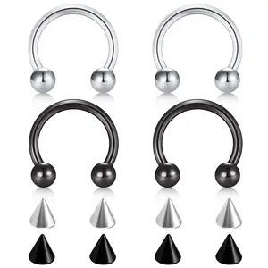 Combination Nose Ring Replacement Pointed Cone Set Multi-size  Horseshoe Rod Nose Ring