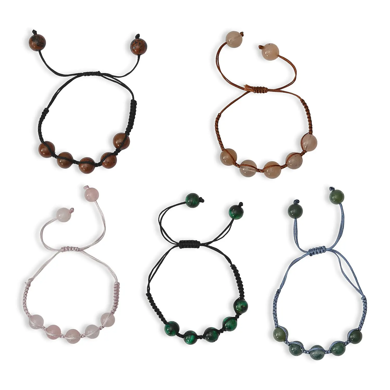 Set of 5 Multi Gemstone Shamballa Adjustable Bracelet 315.00 ctw