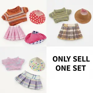 Doll Clothing Set, Doll Clothes Outfit, 3-Piece Sweater Sun Hat Pleated Skirt Shoes, Cute Fits 17cm Dolls, Perfect for Dress-Up Play, Ideal Gift for Kids
