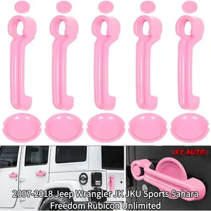 15PCS Pink Door Handle Cover Inserts + Tailgate Handle Cover + Recess Guard, Compatible with 2007-2018 Jeep Wrangler JK JKU Sports Sahara Freedom Rubicon Unlimited, Exterior Decor Protective Automotive Replacement Accessories