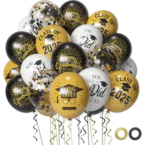 50 Pack Graduation Party Decorations Balloons Set - 12 Inch Graduation Balloons 2025 Black  Confetti Grad Balloon for Grad Party Decoration Supplies