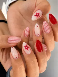 USA 250th Anniversary Press On Nails Classy Red French Tips
