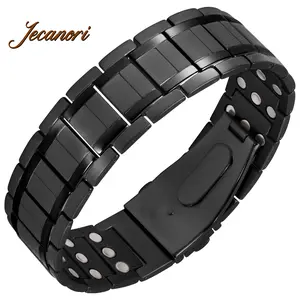 Jecanori 3X Magnetic Bracelets for Men, Mens Bracelet Stainless Steel with Strenth Neodymium Magnets & Sizing Tool(Black) Wearable