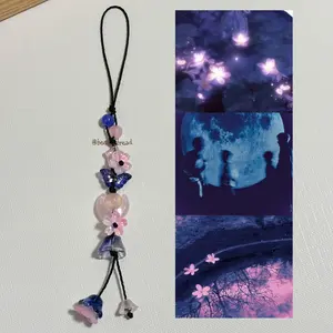 [NEW] Handmade Fabric String Phone Strap with Glass Garden Charms (Tulip, pinky)