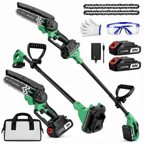 2-in-1 Cordless Chainsaw with Extension Pole, 20V Battery Powered Tree Trimming Tool, Dual Batteries, Charger, Safety Goggles & Carry Bag,Portable chainsaw, rechargeable chainsaw,  dual-battery chainsaw, gardening tools, garden maintenance,