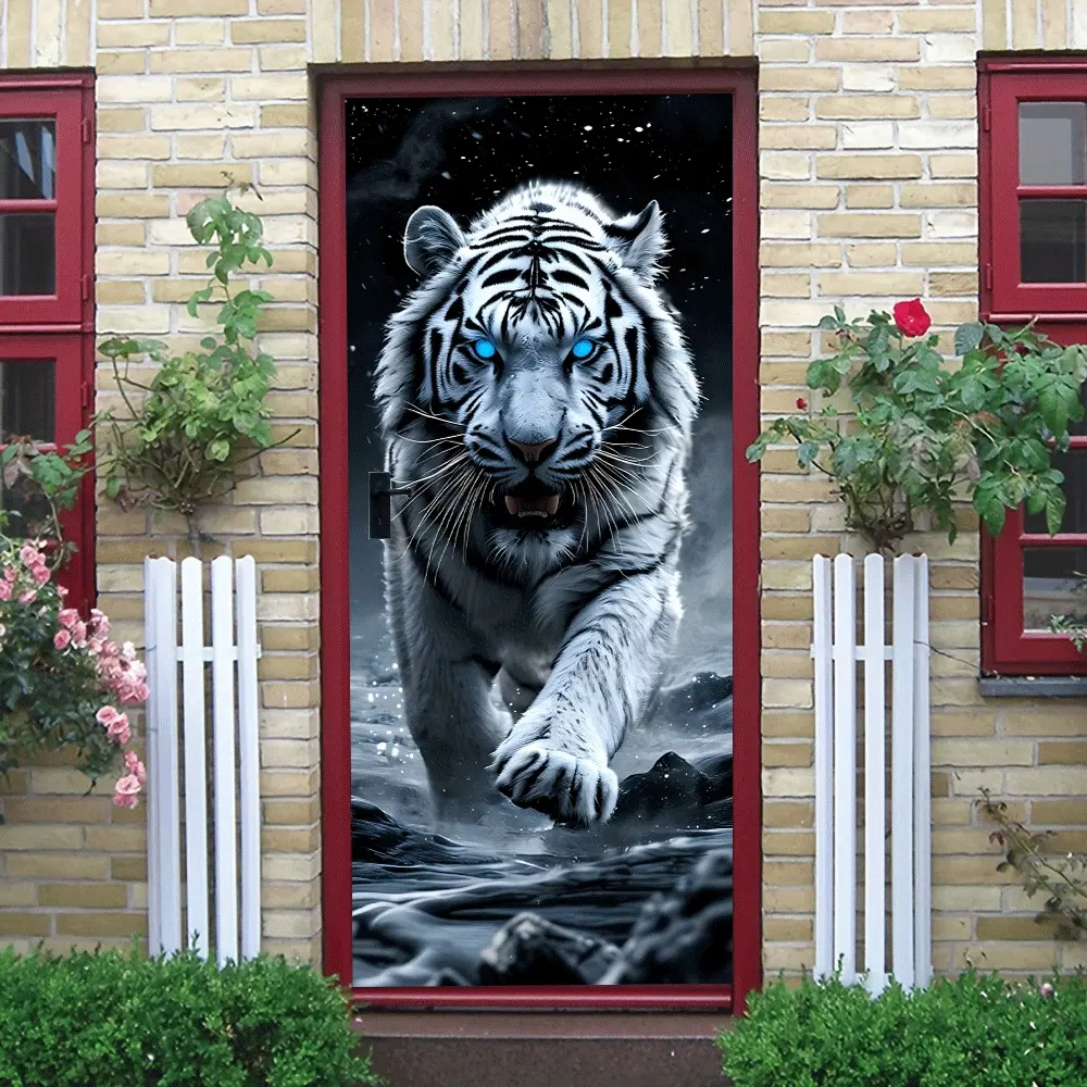 2 White Tiger Wall Stickers for Living Room Bedroom Decor Stereo Self-Adhesive Animal Decals Removable Eco-Friendly PVC Material Home Wall Art Decor Modern Simple Style Kids Room Study Room Backgroun
